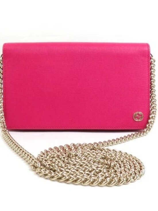 Auth GUCCI Chain Wallet Crossbody Bag Pink Leather/Goldtone - 55945a main image 6